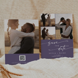 Boho Chic Plum Purple Multi Photo QR Code Save The Date