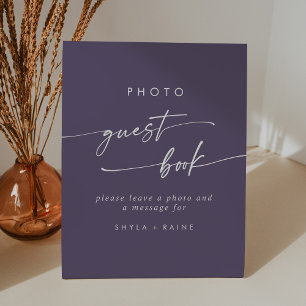 Boho Chic Plum Purple Photo Guest Book Wedding Pedestal Sign