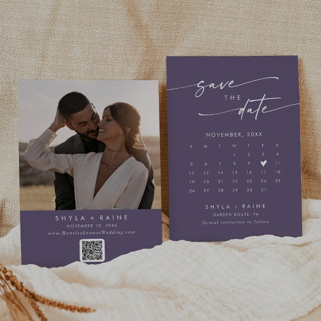 Boho Chic Plum Purple QR Code Photo Calendar Save The Date (Creator Uploaded)