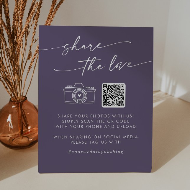 Boho Chic Plum Purple Share the Love QR Code Pedestal Sign (Creator Uploaded)