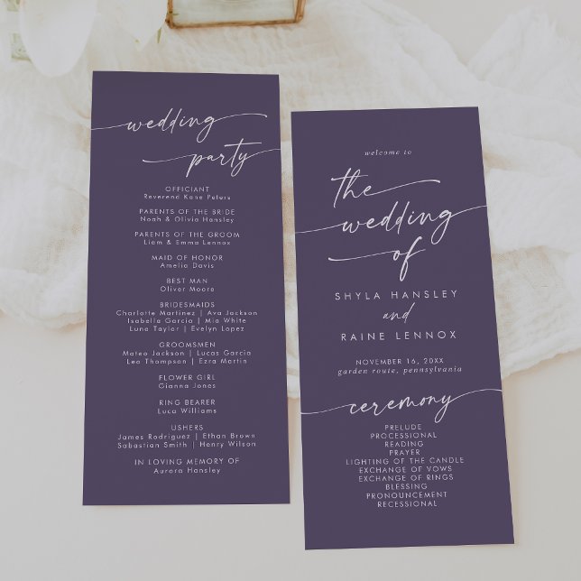 Boho Chic Plum Purple Tea Length Wedding Programme (Creator Uploaded)