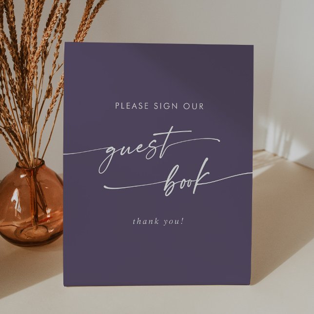 Boho Chic Plum Purple Wedding Guest Book Pedestal Sign (Creator Uploaded)