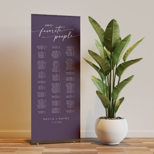 Boho Chic Plum Purple Wedding Seating Chart Retractable Banner (Creator Uploaded)