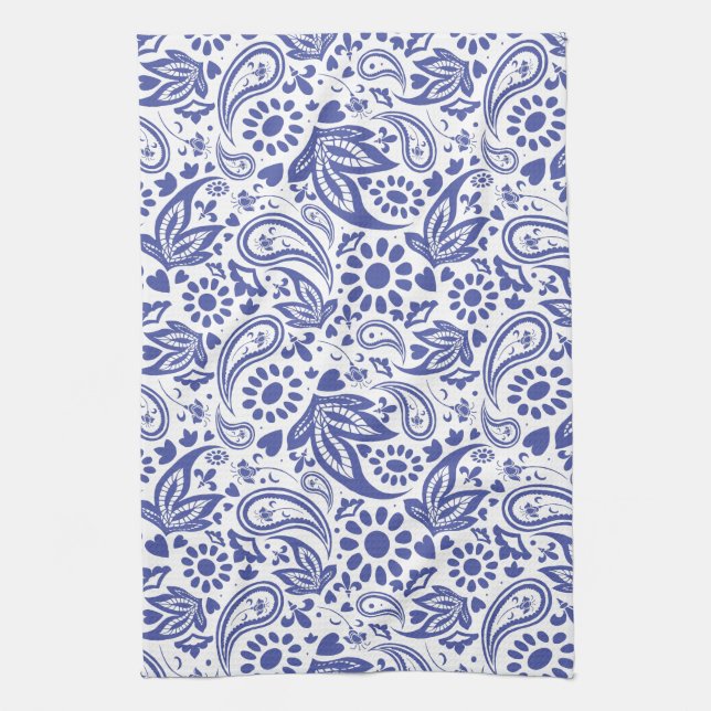 Boho Chic Pretty Paisley Pattern Tea Towel (Vertical)