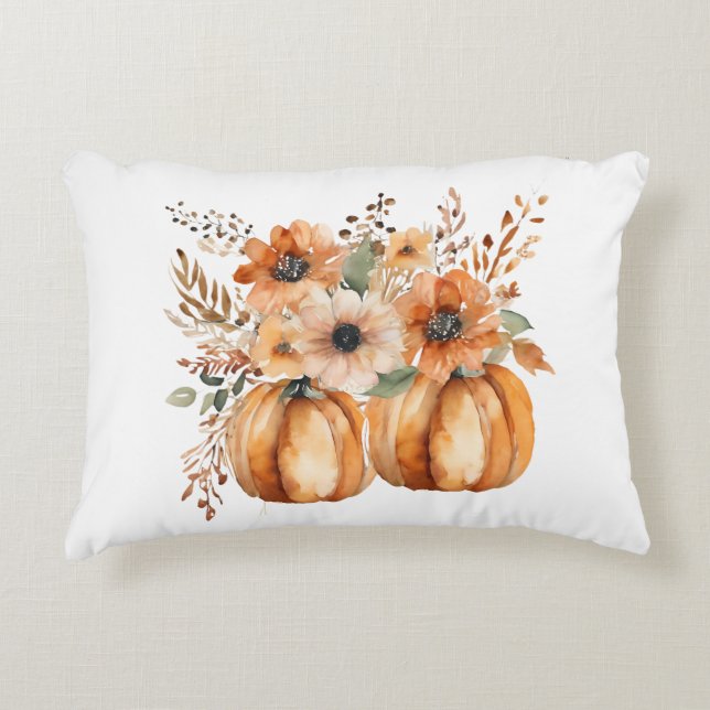 Boho Chic Pumpkin and Floral Patterns Thanksgiving Decorative Cushion (Front)