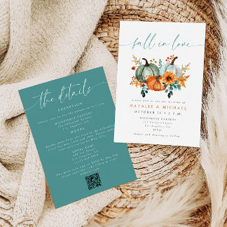 Boho Chic Pumpkin Fall QR Code All in One Wedding Invitation