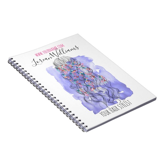 Boho Chic Purple Bride Hairstyle Watercolor Floral Notebook (Right Side)