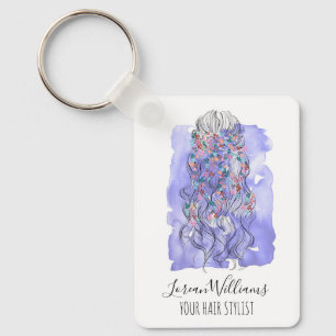 Boho Chic Purple Bride Hairstyle Watercolor QR Key Ring