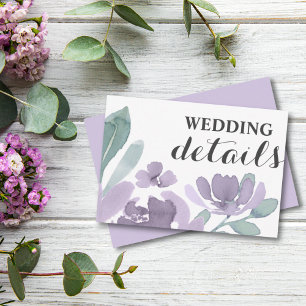 Boho Chic Purple Floral Watercolor Wedding Details Enclosure Card