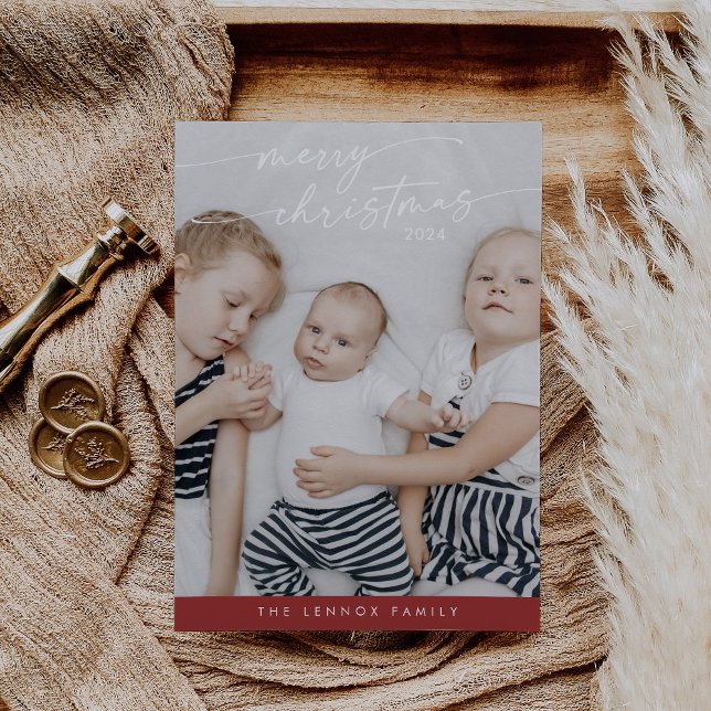 Boho Chic Red Cute Unique Photo Christmas Holiday Card (Creator Uploaded)
