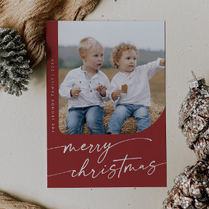 Boho Chic Red DIY Simple Photo Christmas Holiday Card