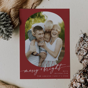 Boho Chic Red Merry Bright Photo Christmas Holiday Card
