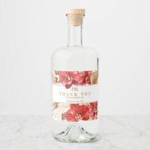 Boho chic red orchid fall custom "Thank you" Liquor Bottle Label