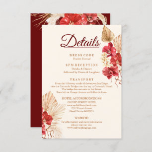 Boho chic red orchid fall custom Wedding Details Enclosure Card