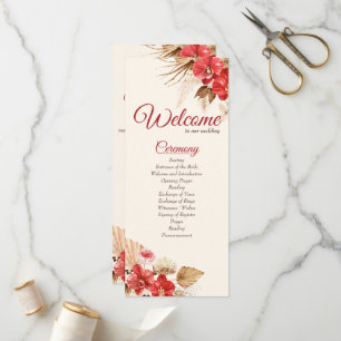 Boho chic red orchid fall custom Wedding Program Programme