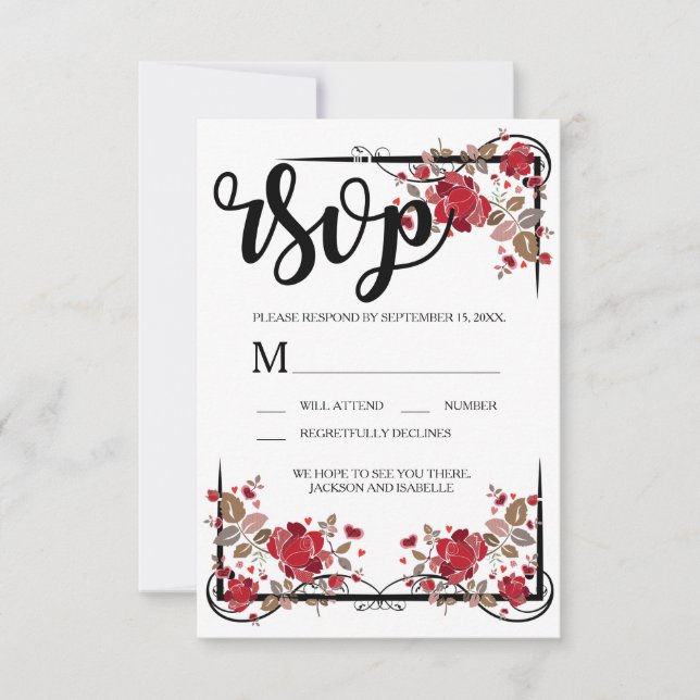 Boho Chic Red Roses RSVP Card (Front)