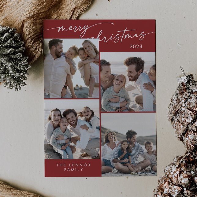 Boho Chic Red Xmas Photo Unique Christmas Holiday Card (Creator Uploaded)