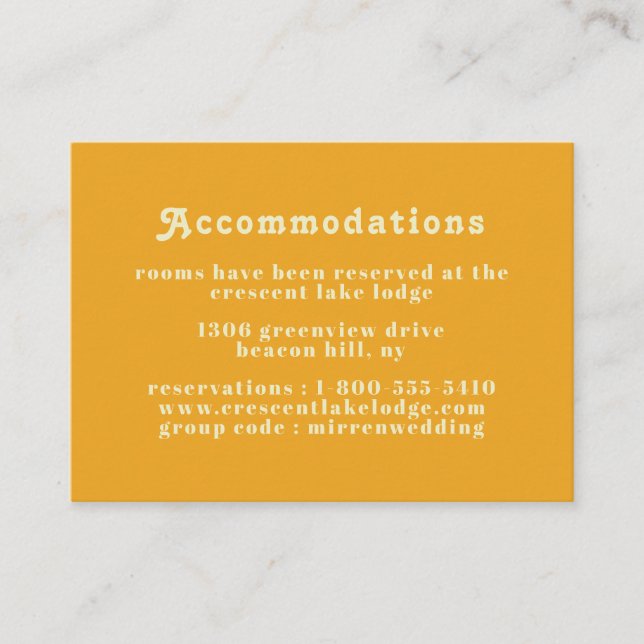Boho Chic Retro 70's Wedding Accommodations Enclosure Card (Front)