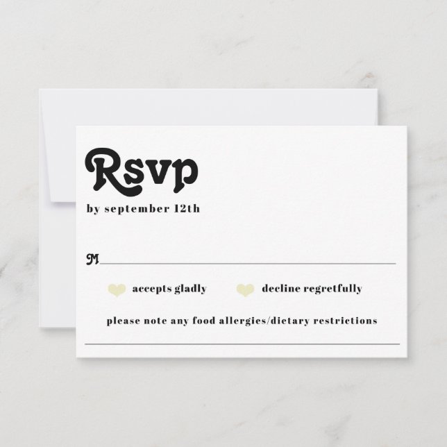 Boho Chic Retro 70's Wedding Food Allergy RSVP (Front)