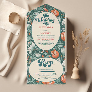 Boho Chic Retro Colourful Floral Wedding  All In One Invitation