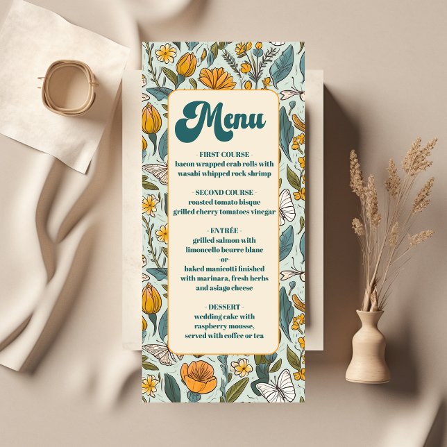 Boho Chic Retro Colourful Floral Wedding  Menu (Creator Uploaded)