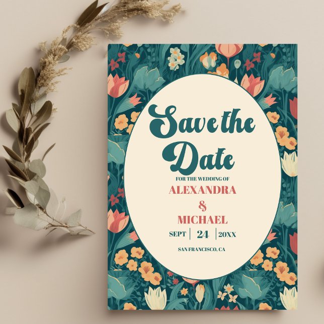 Boho Chic Retro Colourful Floral Wedding  Save The Date (Creator Uploaded)