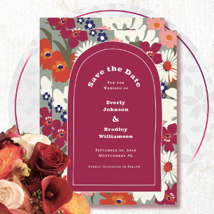 Boho Chic Retro Floral Colorful Save the Date Invitation
