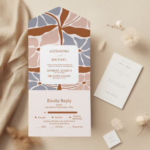 Boho Chic Retro Floral Wedding All In One Invitation
