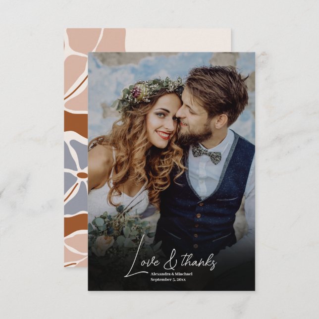 Boho Chic Retro Floral Wedding Photo Thank You Card (Front/Back)