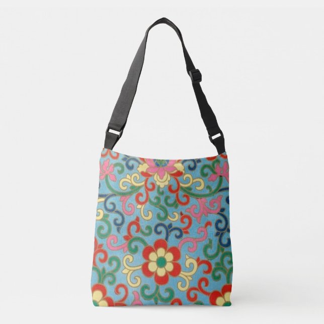 Boho Chic Retro Oriental Floral  Crossbody Bag (Front)