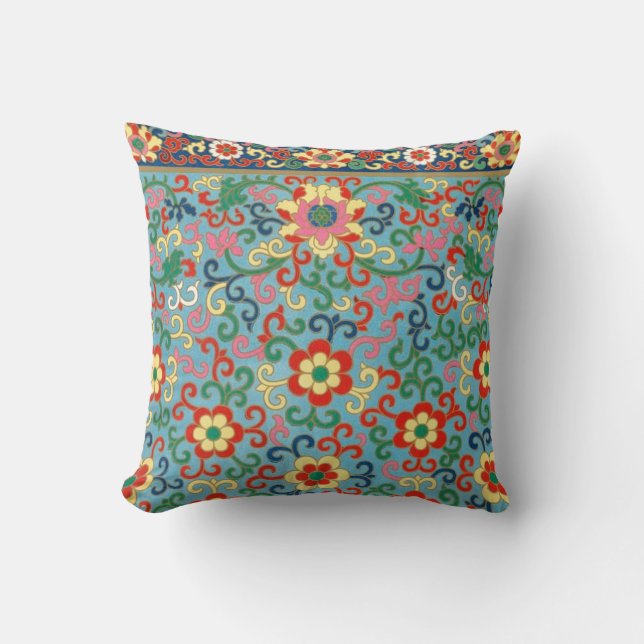 Boho Chic Retro Oriental Floral  Cushion (Front)