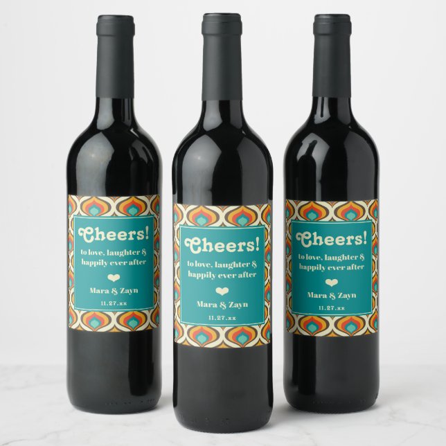 Boho Chic Retro Pattern Wine Label (Bottles)
