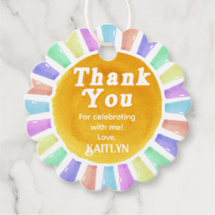 Boho Chic Retro Watercolor Rainbow Sun Thank You Favour Tags