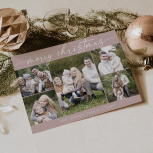 Boho Chic Rose Pink Photo Boho Merry Christmas Holiday Card