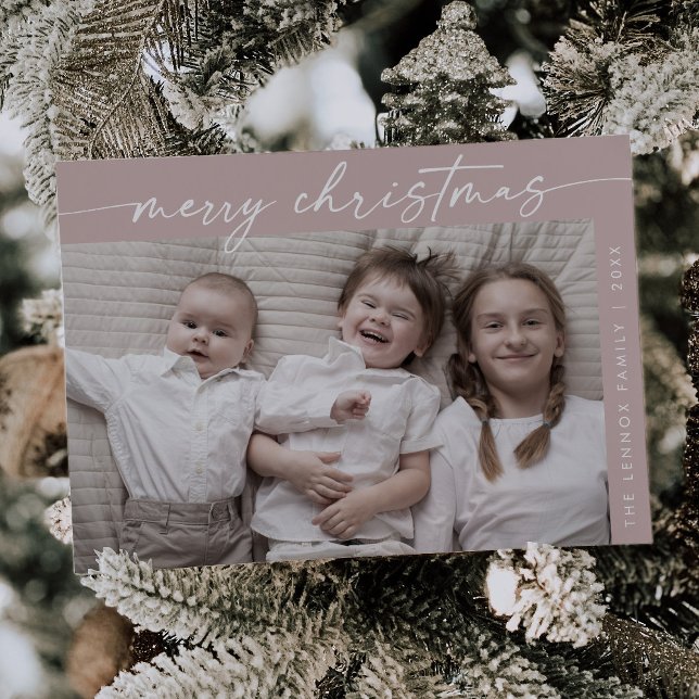 Boho Chic Rose Pink Photo Fun Family Christmas Holiday Card (Creator Uploaded)