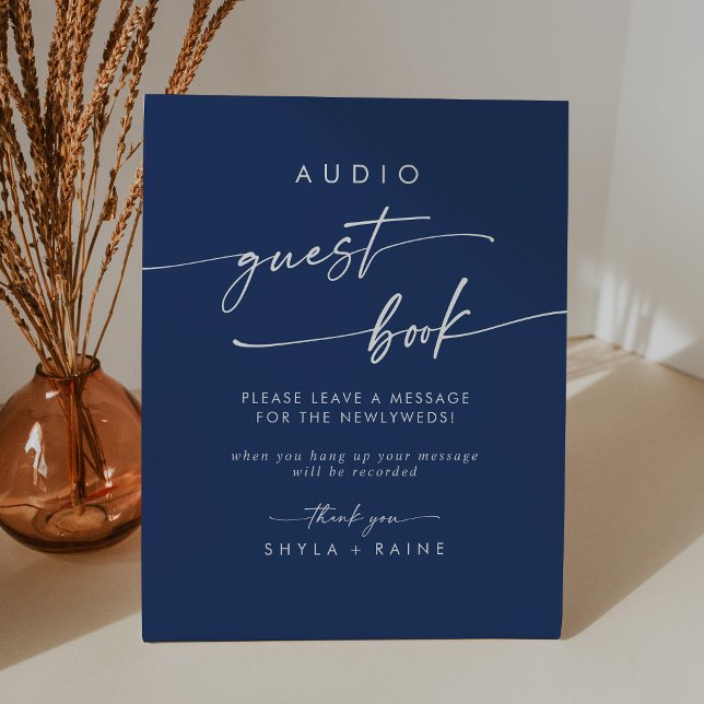 Boho Chic Royal Blue Audio Guestbook Wedding Pedestal Sign (Creator Uploaded)