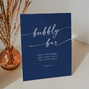 Boho Chic Royal Blue Bubbly Bar Wedding Pedestal Sign