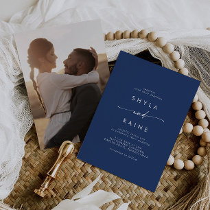 Boho Chic Royal Blue Casual Photo Wedding Invitation