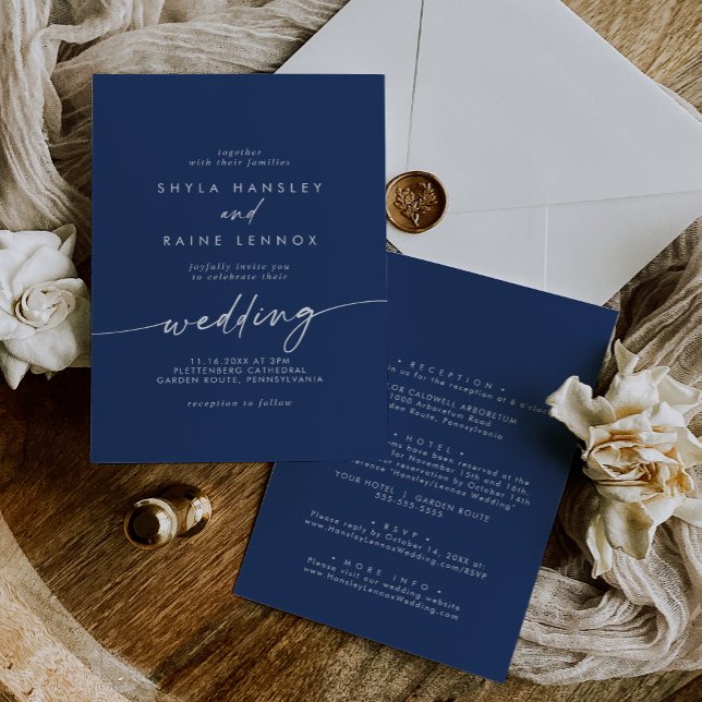 Boho Chic Royal Blue Front and Back Wedding Invitation (Creator Uploaded)