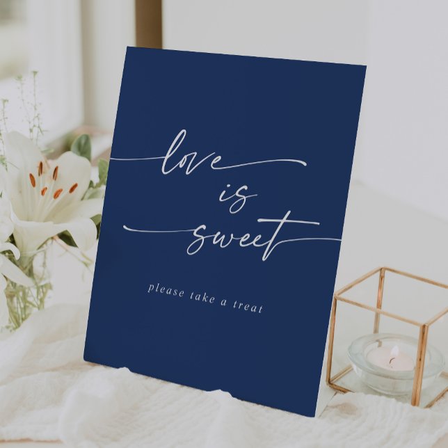 Boho Chic Royal Blue Love Is Sweet Wedding Pedestal Sign (Boho Chic Royal Blue Love Is Sweet Wedding Pedestal Sign)