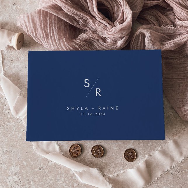 Boho Chic Royal Blue Monogram Wedding Guest Book (Creator Uploaded)