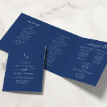 Boho Chic Royal Blue Monogram Wedding Tri-Fold Programme<br><div class="desc">This boho chic royal blue monogram wedding tri-fold program is perfect for a minimalist wedding. The bold dark blue modern bohemian design features simple rustic calligraphy with a unique yet classic style. Personalise your wedding program with your initials, names, wedding date and location, your favourite quote or lyric, order of...</div>