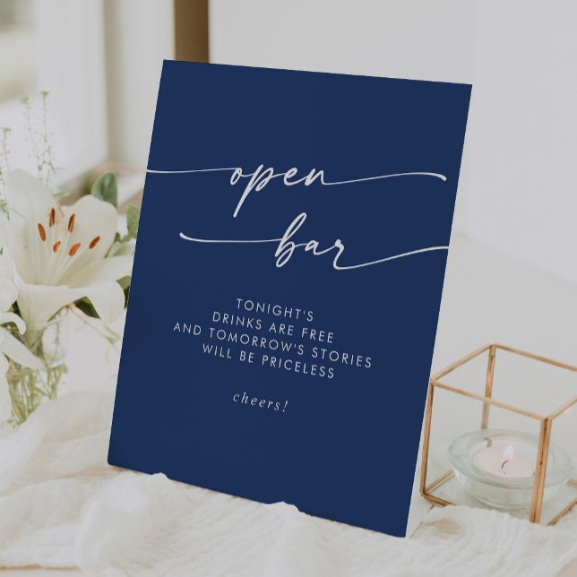 Boho Chic Royal Blue Open Bar Wedding Pedestal Sign (Boho Chic Royal Blue Open Bar Wedding Pedestal Sign)