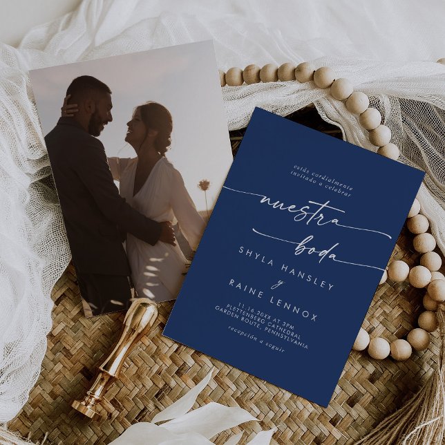 Boho Chic Royal Blue Photo Spanish Wedding Invitation (Creator Uploaded)