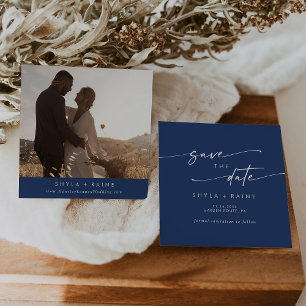 Boho Chic Royal Blue Square Photo Back Save The Date