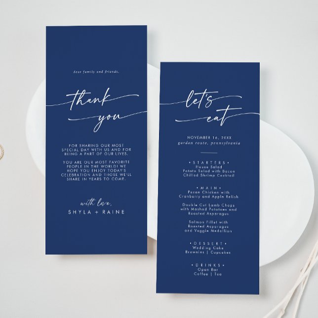 Boho Chic Royal Blue Thank You and Wedding Menu (Creator Uploaded)
