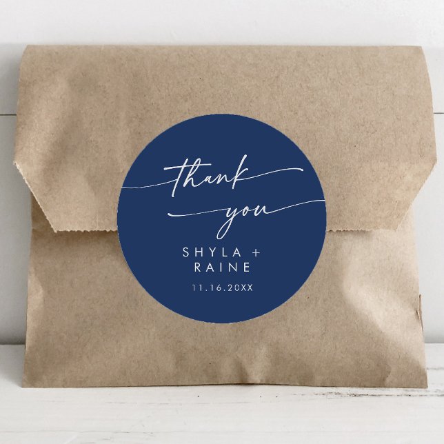 Boho Chic Royal Blue Thank You Wedding Favour Classic Round Sticker (Creator Uploaded)