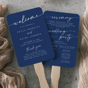 Boho Chic Royal Blue Wedding Program Hand Fan