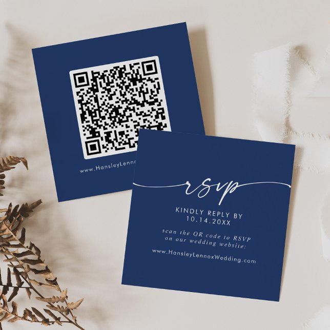 Boho Chic Royal Blue Wedding QR Code RSVP Enclosure Card (Creator Uploaded)