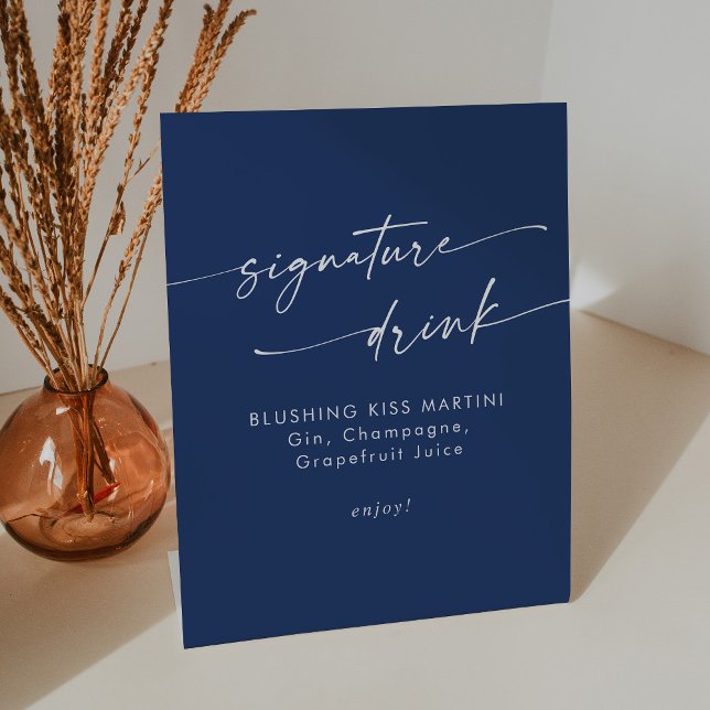 Boho Chic Royal Blue Wedding Signature Drink Pedestal Sign (Creator Uploaded)